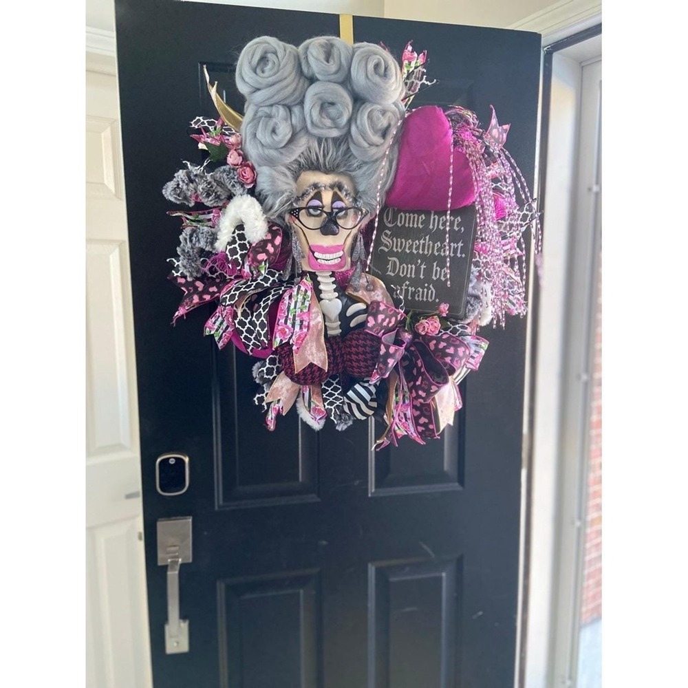 Handmade Deluxe "Busty Barbara Bones" Spooky Glam Halloween Wreath